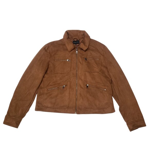 Premise Women's Brown Faux Leather Full Zip Jacket Size Large - Picture 1 of 6